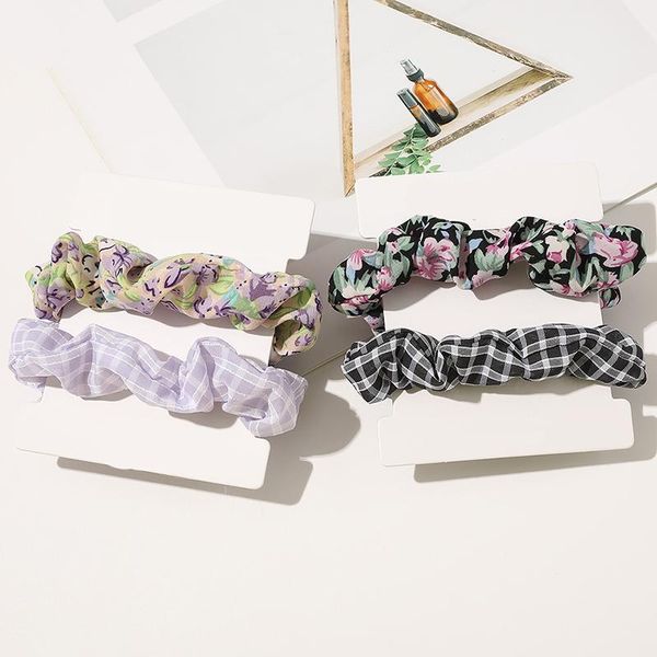 

2pcs/lot floral print lady rubber bands vintage plaid hair rope girls elastic headband hair accessory ponytail holder wholesale q sqclfx