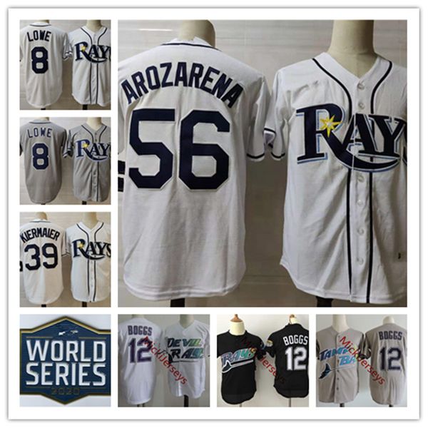 

neswest mens 2020ws # 8 brandon lowe 56 randy arozarena 39 kevin kiermaier бейсбол джерси стычатая черная сетка # 12 уэйд боггс джерси, Black