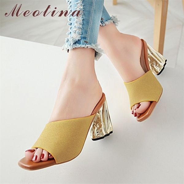 

meotina summer slides women shoes fashion strange style heel shoes super high heel open toe slippers lady sandals big size 33-43 y200423, Black