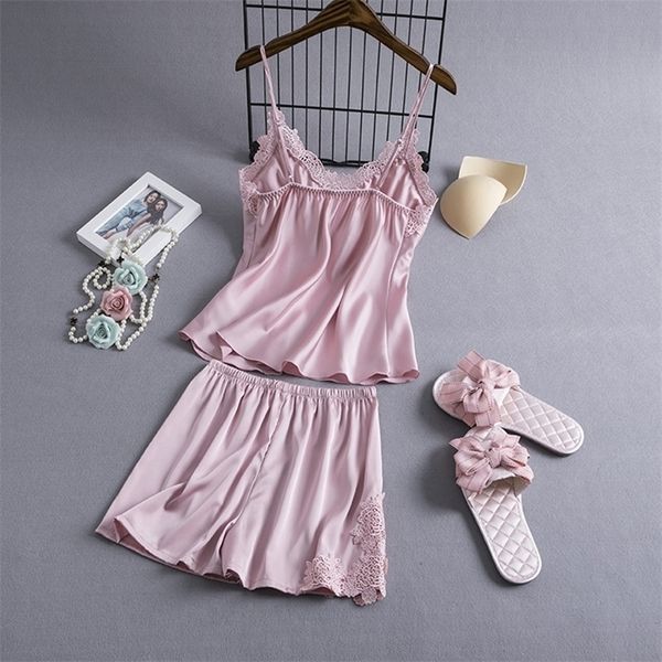 

pajamas sets silk nightgowns ladies satin nightwear women robe nighties sleepwear shorts combinaison pyjama femme y200425, Black;red