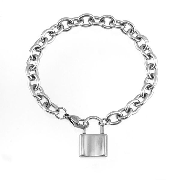 

100% stainless steel lock bracelet for women men square padlock charm bracelets rolo 8mm cable chain bracelet colgante candado, Golden;silver