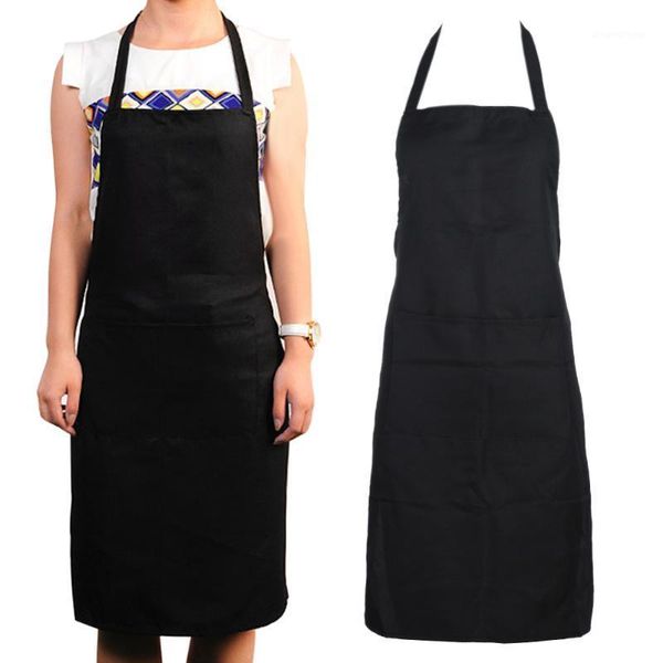 

1 pcs apron solid cooking kitchen restaurant bib apron dress with pocket household cleaning accessories e5m11