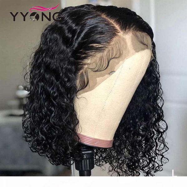 

1x6 t part & 13x4 lace front wigs brazilian deep wave human hair short bob with pre plucked hairline 120% wig, Black;brown