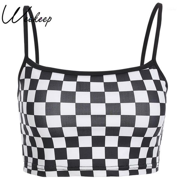 

weekeep women checkerboard print crop strap backless plaid camis summer streetwear for women 2020 cropped tank, White
