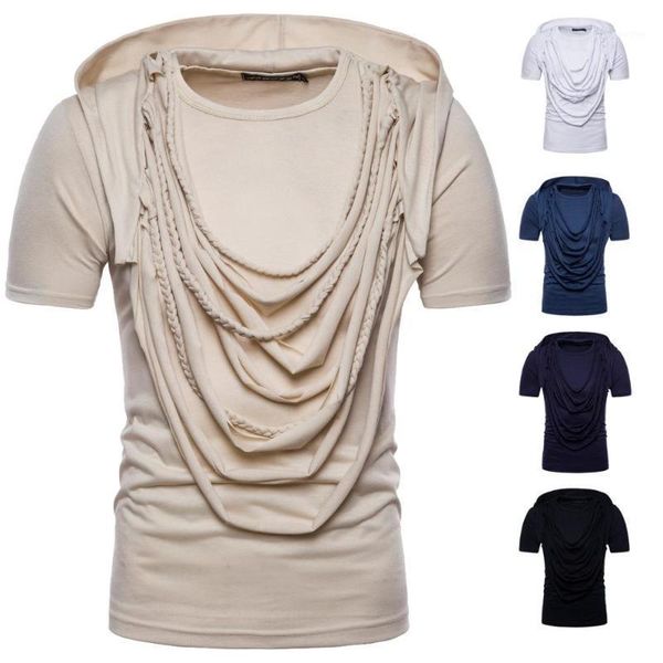 

summer fashion ripped tassel hip hop short sleeve t shirt nightclub dj punk rock hooded tee shirts stage costume 5 colors1, White;black