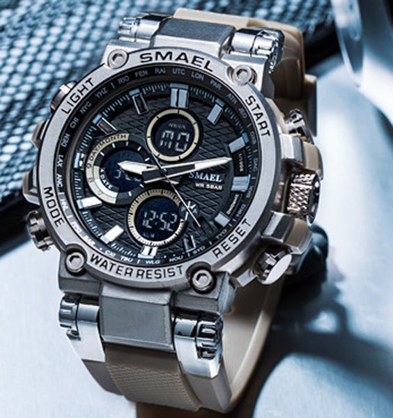 

wholesale new smael 46mm 1803 quartz ditigal luminous watch mens student multifunction black metal watches 11 color a09b6, Slivery;brown