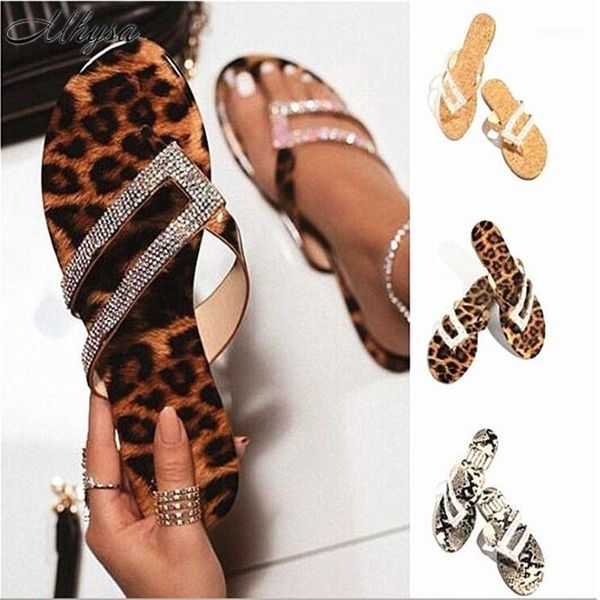 

slippers 2021 female beach leopard print roman rhinestone fashion women summer wild outdoor flip-flops casual1, Black