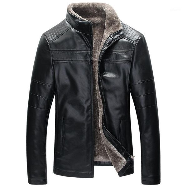

men's pu leather collar fur leather coat with thick warm fur new 20191, Black