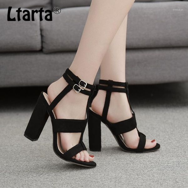 

ltarta 2020 summer fashion suede buckle hollow roman women's shoes stiletto heel open toe fish mouth women's sandals zl1, Black