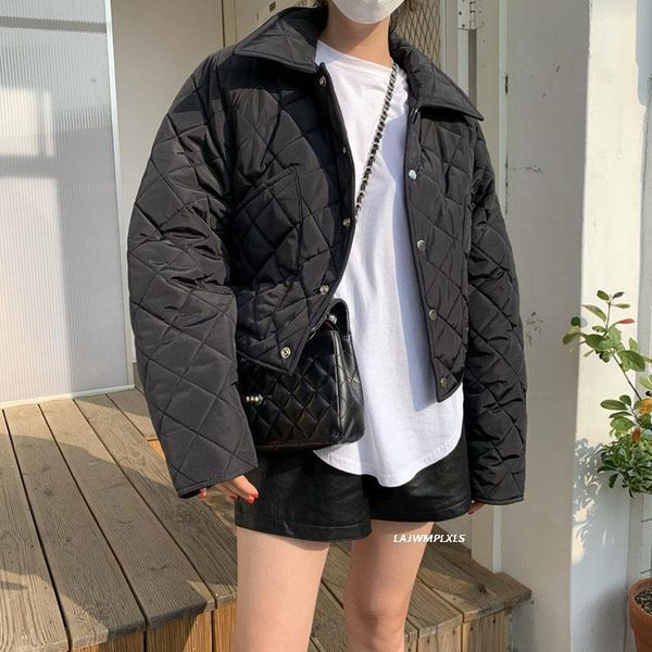 

korean 2020 winter new ultra light short coat women down cotton jacket coat single breasted parkas loose snow outwear my3901, Black