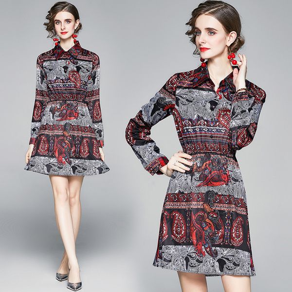 

womens runway floral 2021 autumn gown a-lin casual clothes long cocktail party mini holiday swing dresses for the woman wah1, Black;gray