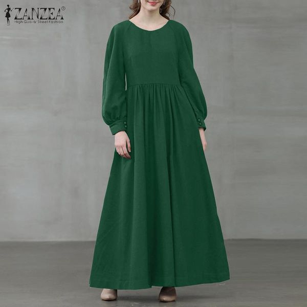 

zanzea casual elegant o neck long sleeve party dress vintage women spring sundress solid high waist long maxi vestidos kaftan, Black;gray