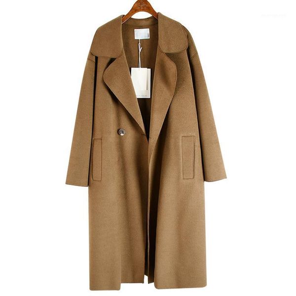 

superaen solid long wool coats for women 2021 autumn and winter new plus size slim british windbreaker1, Black