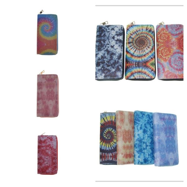 

gradient color women designer wallet tie-dye pu zipper purse ladies long wallets with card slot handbags coin bag credit card holder e112406