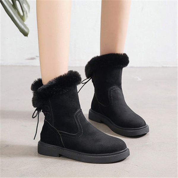 

warm 2021 new winter snowboots for women cross-tied shoes teddy fashion ladies flock black mujer boots 2hvc