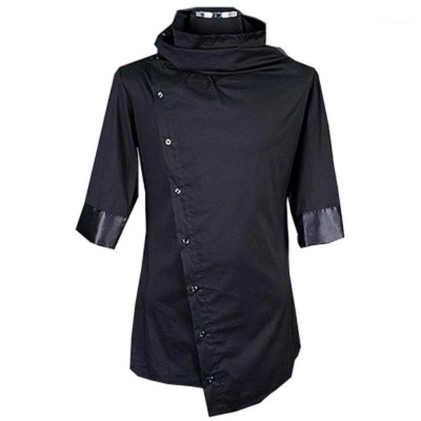 

asymmetric design fashion hiphop men slim fit shirt nightclub dj stage costume men korean style black casual blouse camisas1, White;black