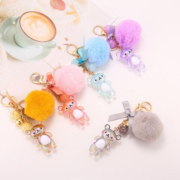

милый мультфильм quicksand crystal bear кукла кукла брелок мода pom pomhairball keyrings для женщин сумка подвески подвеска украшения, Silver