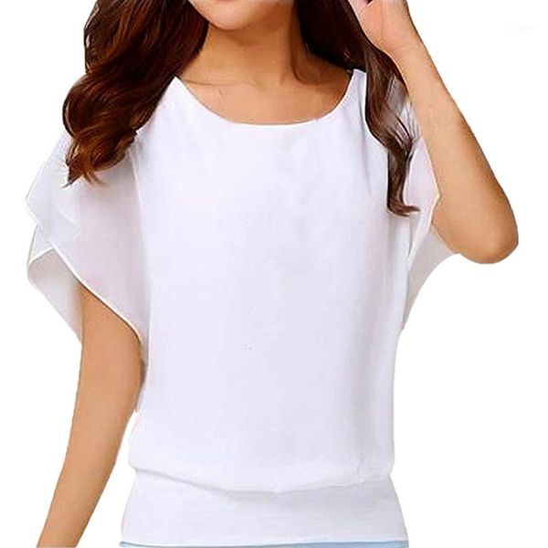 

women's blouse large size blusas elegantes de mujer solid o-neck casual loose fashion short batwing sleeve broadcloth shirts l*51, White