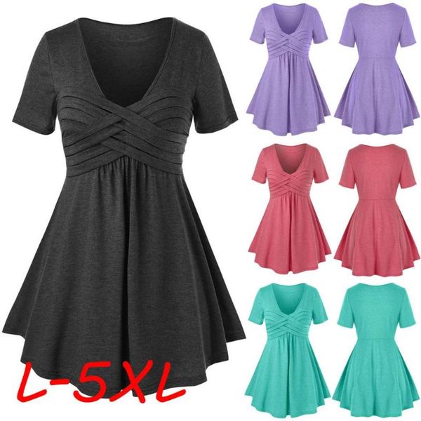 

plus size 5xl women shirts and shirts summer deep v-neck solid printed bandage loose shirt camisa camisas verano mujer n50, White