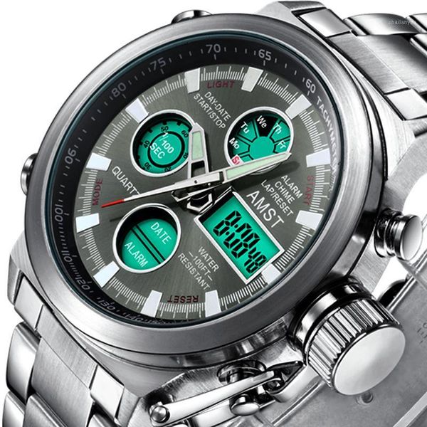Нарученные часы двойной дисплей Black Watches Men Waches Электронный светящий Quartz Sport Digital Man Waterproof Relogio Masculino1