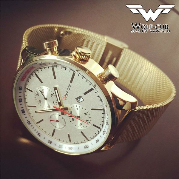 

wolf-cub american wolver waterproof business leisure network with quartz watches, Slivery;brown