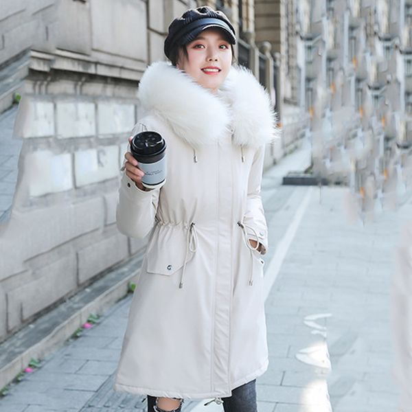

2021 newwomen slim oversized long jacket thick female winter hooded fur collar warm outwear bubble coat manteau femme t0cc, Black
