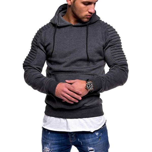 

new men's pullover striped pleated raglan sleeve hoodie casual sportswear, Black