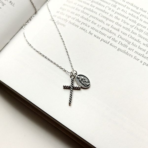 

louleur 925 sterling silver vintage maria cross pendant necklace silver original do old necklace for women festival jewelry gift q0531