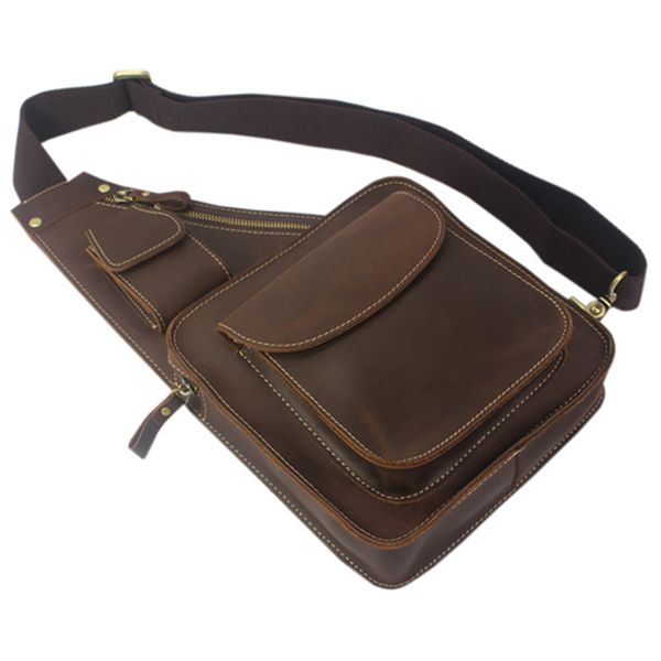 

genuine crazy horse messenger men's leather shoulder bag crossbody sling casual sack brown package, Black;red