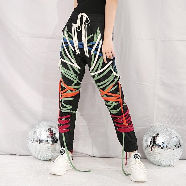 

eam] high elastic waist string bandage long harem trousers new loose fit pants women fashion tide spring autumn 2020 wn151011, Black;white