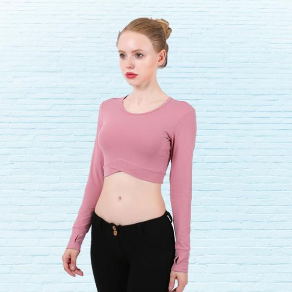 

women's long sleeve sports tight yoga activewear midriff-baring running clothes (size s carminum), White;red
