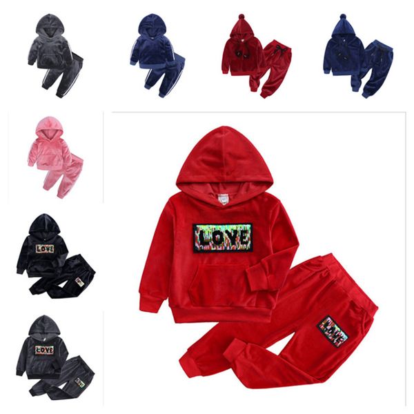 

80-140cm winter pleuche kids tracksuit long sleeve hoodies + leggings pants two-piece suit clothing children sport casual outfits g10509, Black;white