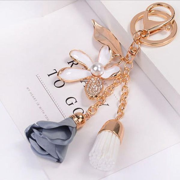 

new pu leather tassel keychain for women crystal flower keyring bag charm for keys porte cle llavero sleutelhanger ch977 h sqcmpe
