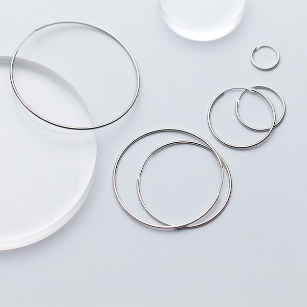 

hoop & huggie big circle silver earrings for women modern smooth 925 sterling earings round creole loop earring party jewelrygift, Golden;silver