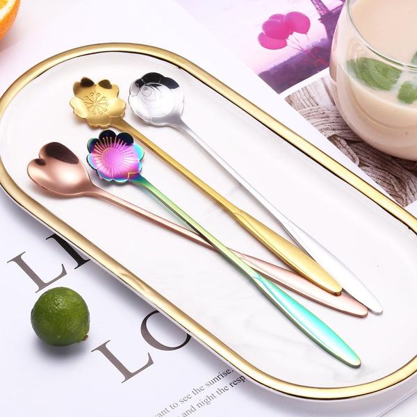 

flower shape stainless steel coffee spoon dessert sugar stirring spoon ice cream yogurt honey kitchen gift