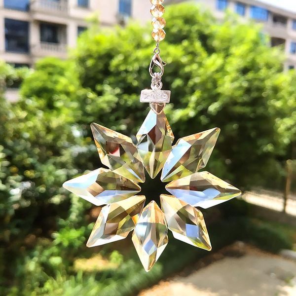 

80mm snowflake crystal pendants for chandeliers crystals prisms suncatcher pendants hanging ornament with chain gifts car decor h bbyofg