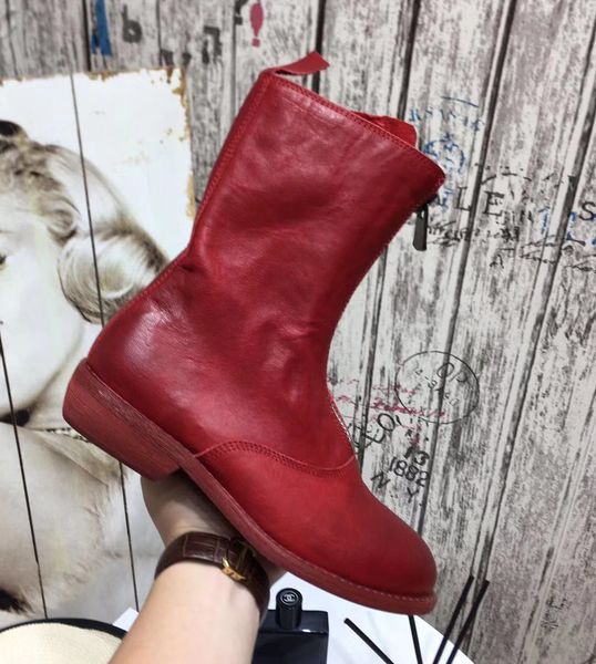 

designer womens boots luxury red front sliver zipper leather round head high heel boots with box size 35-40, Black