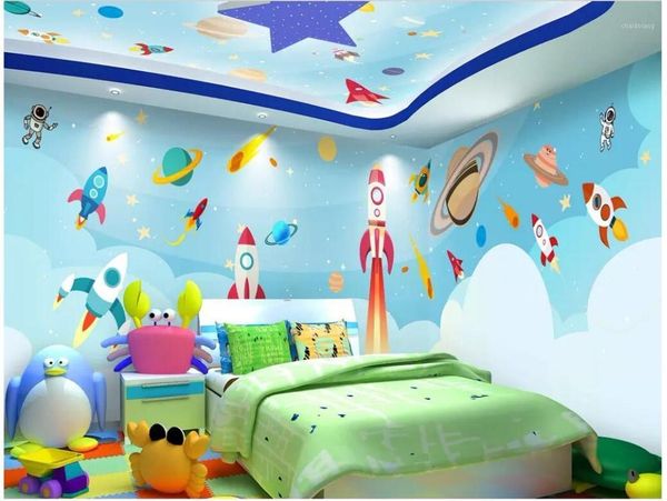 

3d wallpaper custom p mural rocket launch cartoon space star whole house wall home decor living room wallpaper for walls 3 d1