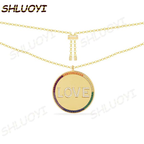 

s925 sterling silver jewelry copy,yellow silver rainbow love adjustable necklace for women party jewelry gift