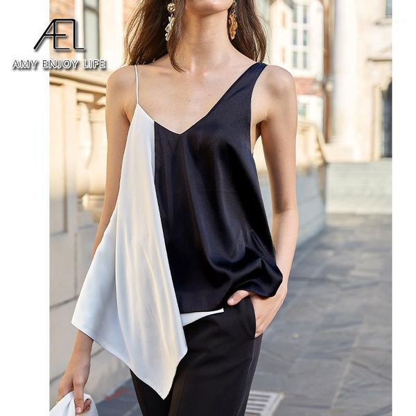 

ael women halter asymmetry v neck plus size poplin blouse sleeveless shirt ladies tank summer camisole 20201, White
