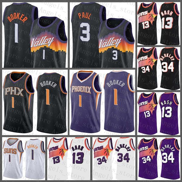 

devin 1 booker mens chris steve 13 nash 3 paul youth charles 34 barkley phoenix suns new 2020 2021 basketball jersey green, Black;red