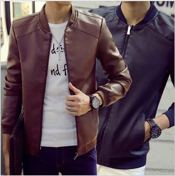 

new fashion pu leather jacket men black red brown solid mens faux fur coats trend slim fit youth motorcycle suede jacket male