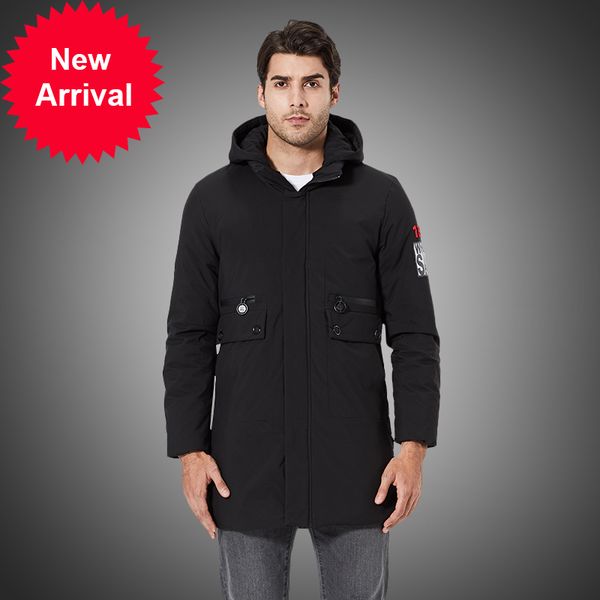 

long men's 2020 warm winter 90% white duck down blazers with hoodie parkas man jacket hombre chaqueta, Black