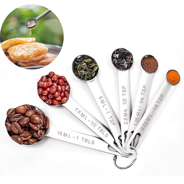 

hip set of 6 metal measuring spoons stainless steel spoons and hanging ring stackable teaspoon and tablespoon for kitchen