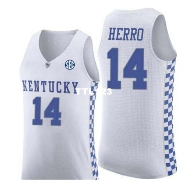 

vintage 121 kentucky wildcats tyler herro #14 college real embroidery jersey size s-4xl or custom any name or number jersey, Black