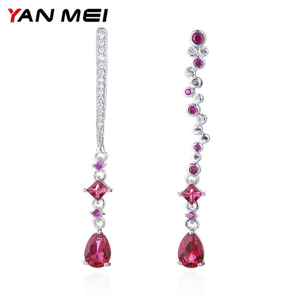 

yanmei asymmetric round and square dangle earrings for ladies cubic zirconia earring crystal fashion jewelry yme7743, Silver