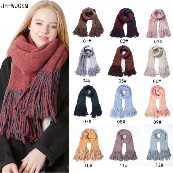 

fashion scarf autumn and winter long fringe double-sided solid color scarf wool-like plus-sized thick warm talma tonglu scarf factory fashio, Blue;gray