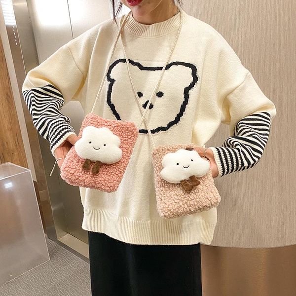 

autumn and winter soft new cute plush cloud mobile phone bag fashion one-shoulder messenger small bag student wallet