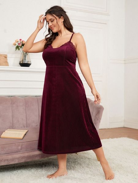 

plus lace trim cami night dress s553#, Black;white