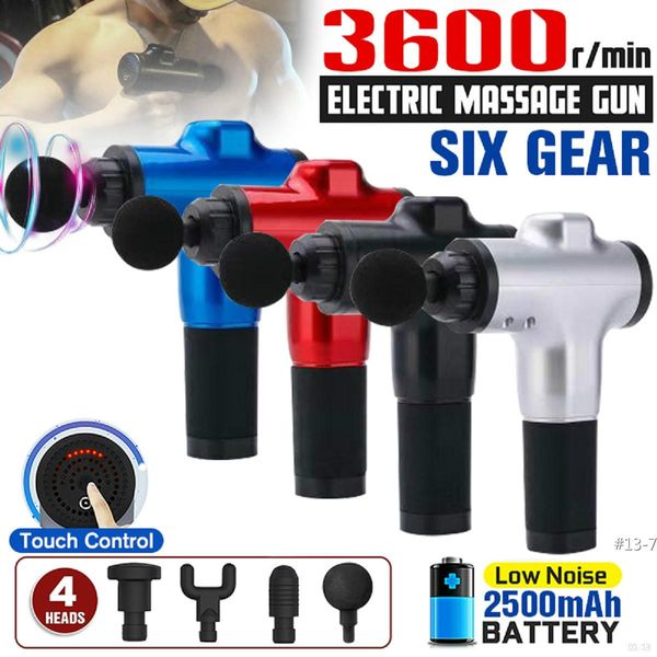 

3600r/min 6 gears muscle massager electric therapy massage guns relief pain sport fascia massage machine body relax with 4 heads #13-7